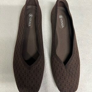 Vivaia $149 Margot walker square toe knit flats brown pattern